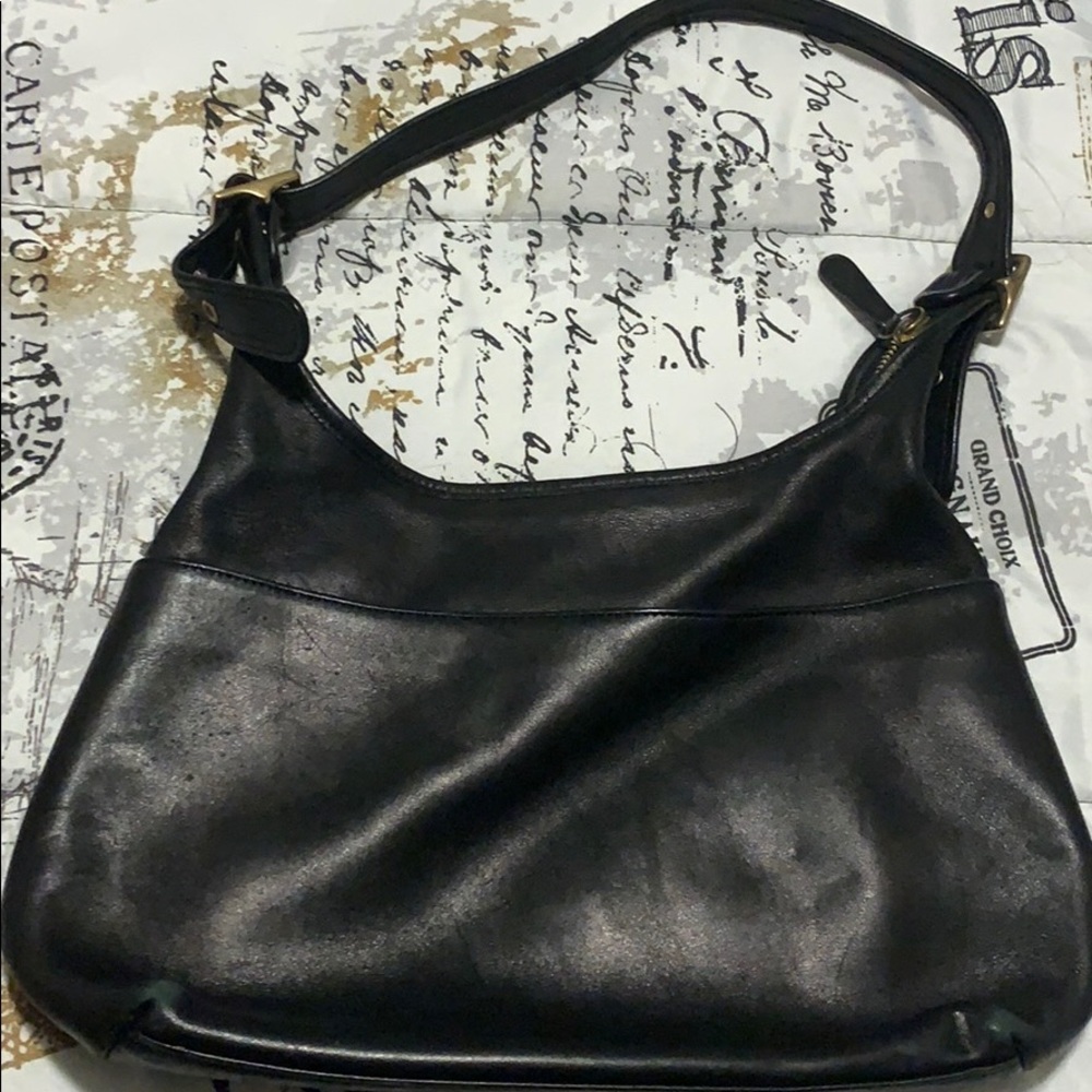 Black leather coach shoulder bag